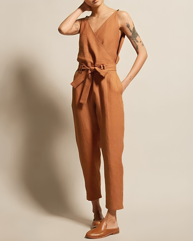 Variant image for Dam Jumpsuit Luftig Linne Justerbart Midjeband-7