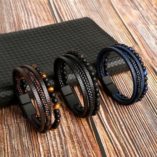 Heren Armband Set Gevlochten Kunstleer en Parel voor Stijlvolle Looks 4