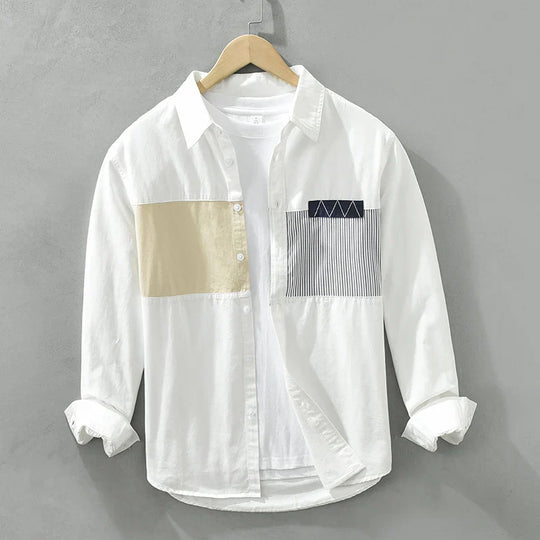 Heren Overhemd Patchwork Casual Katoen Comfortabele Pasvorm 2