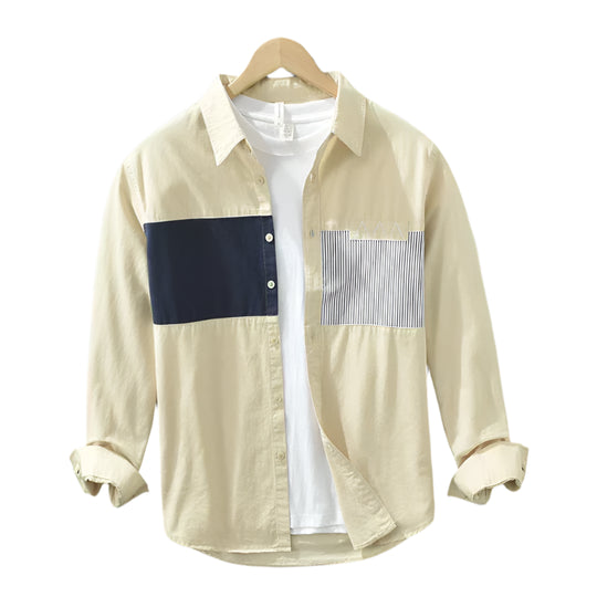 Heren Overhemd Patchwork Casual Katoen Comfortabele Pasvorm 1