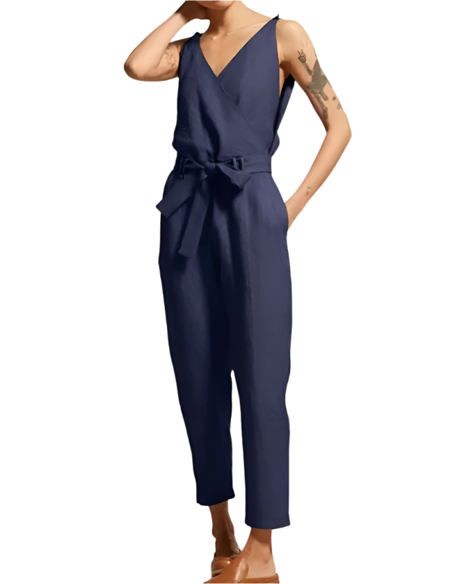 Dam Jumpsuit Luftig Linne Justerbart Midjeband-1