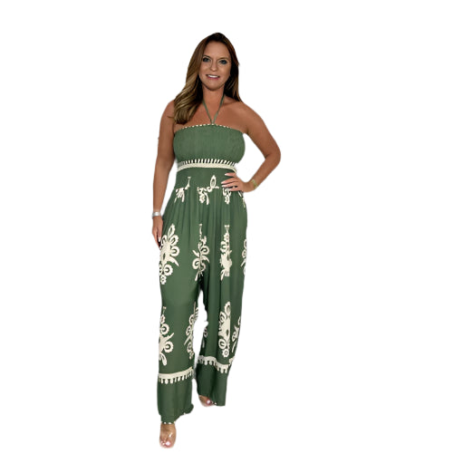 Dam Jumpsuit Halterneck Vintage Polyester Bredben-1