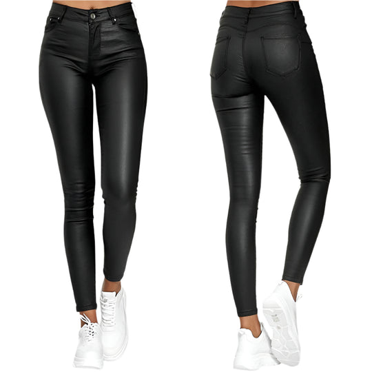 Zwarte Damesbroek Hoge Taille Skinny Kunstleer 1