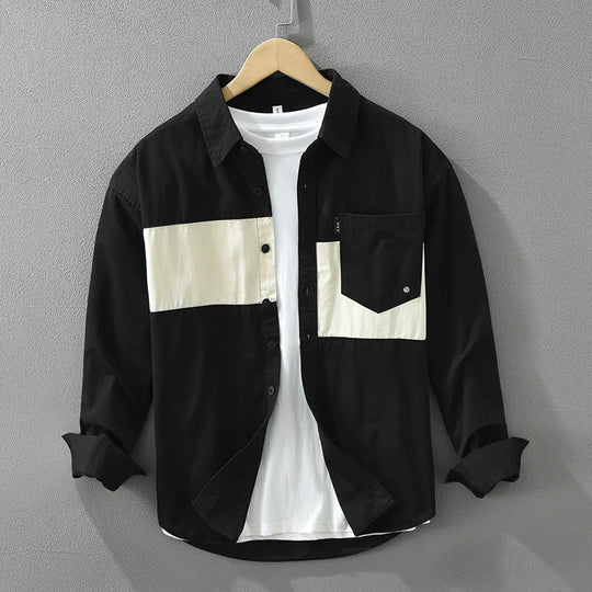 Heren Overhemd Patchwork Modern Katoen Relaxed Fit 2