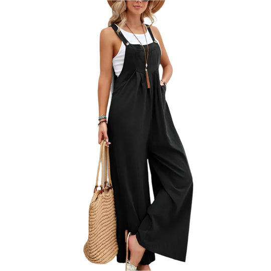 Dam Jumpsuit Luftig Sommarstil Bomull och Linne-1
