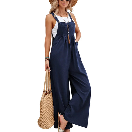 Dam Jumpsuit Luftig Sommarstil Bomull och Linne-3