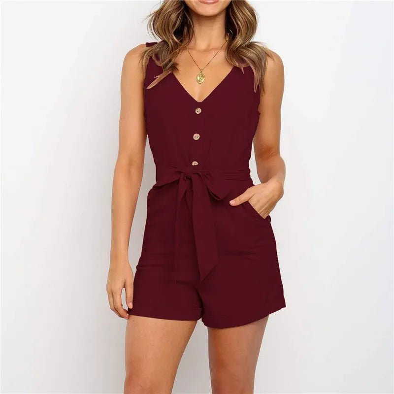 Dam Jumpsuit Luftig Sommarstil Bomull och Linne-6