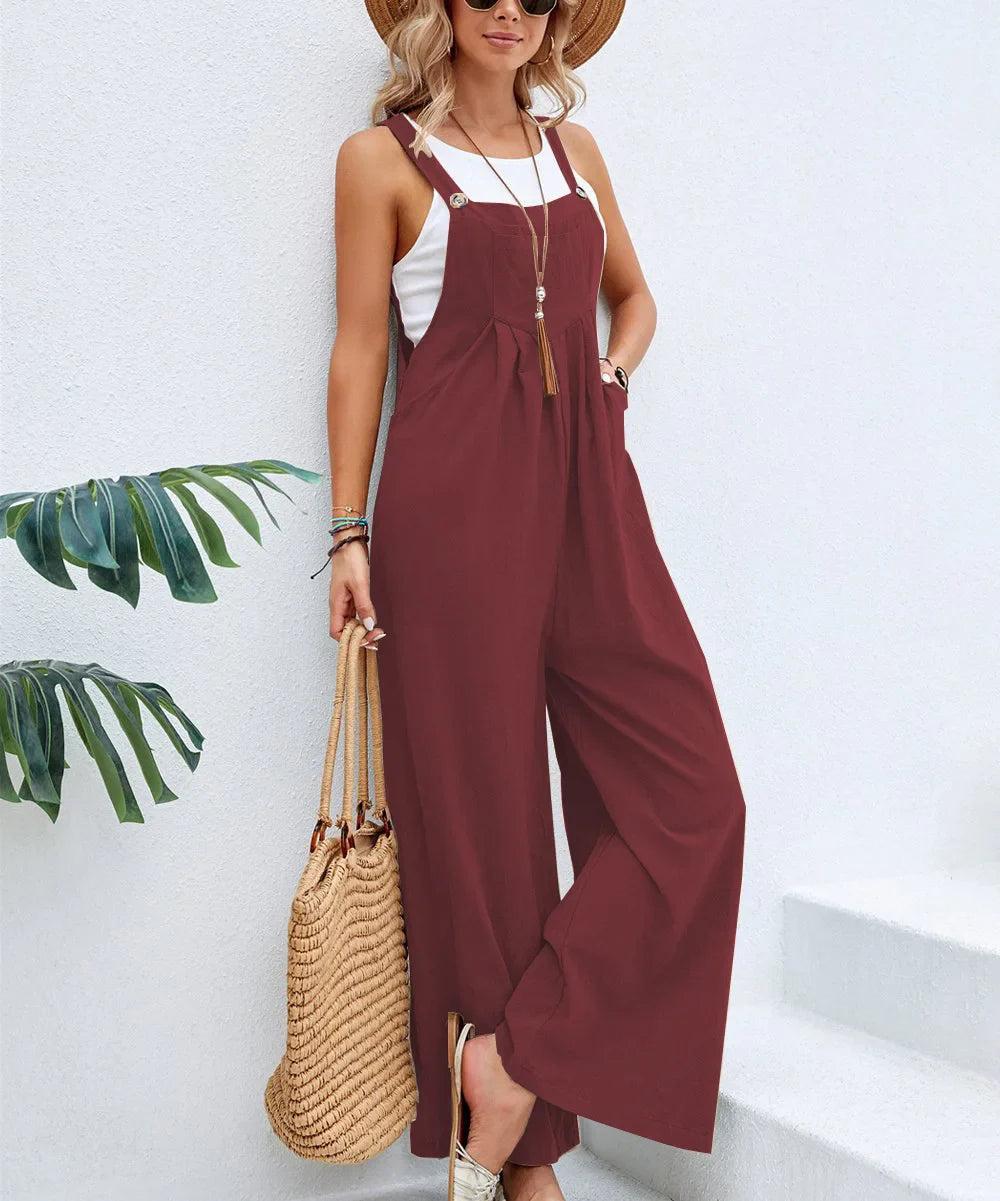 Dam Jumpsuit Luftig Sommarstil Bomull och Linne-2