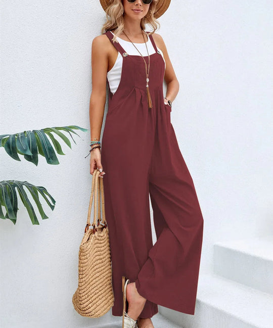 Dam Jumpsuit Luftig Sommarstil Bomull och Linne-2