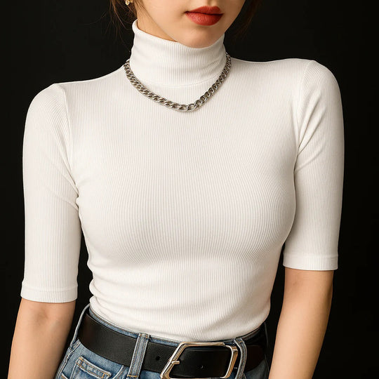 Dames Blouse Ribbel Mock Neck Katoen Casual 5