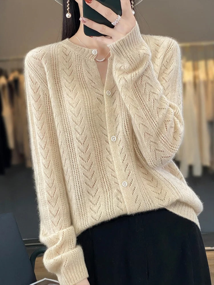 Dames Cardigan Santorini Stijl 100% Rambouillet Wol 0