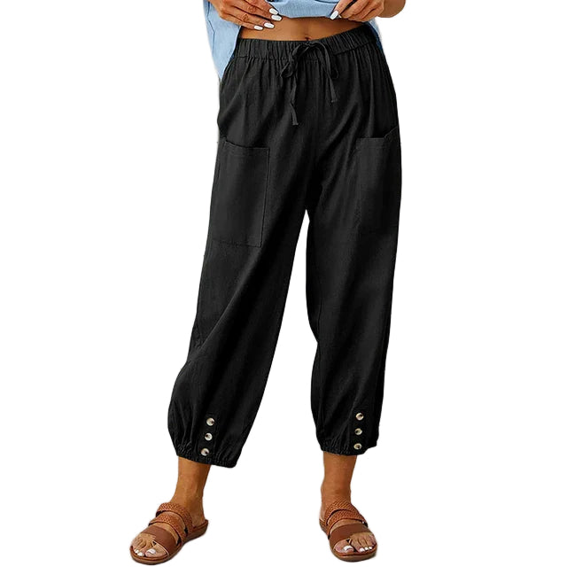 Dames Casual Broek Losse Pasvorm Ademend Mengsel Met Touwtjes Taille Enkel Lengte 0