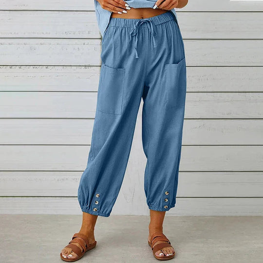 Dames Casual Broek Losse Pasvorm Ademend Mengsel Met Touwtjes Taille Enkel Lengte 1