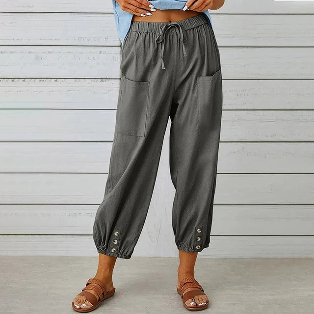 Dames Casual Broek Losse Pasvorm Ademend Mengsel Met Touwtjes Taille Enkel Lengte 2