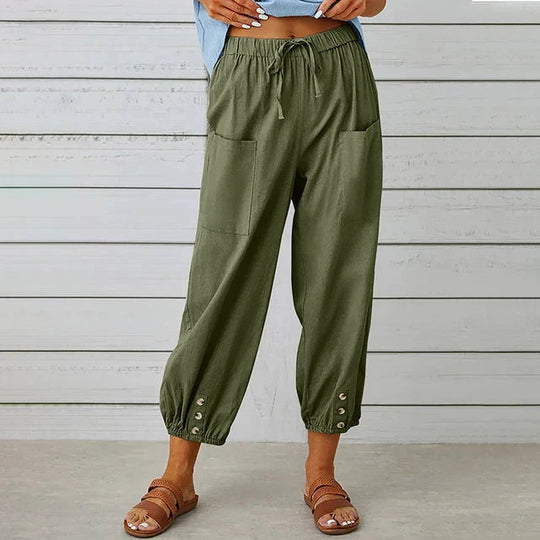 Dames Casual Broek Losse Pasvorm Ademend Mengsel Met Touwtjes Taille Enkel Lengte 3