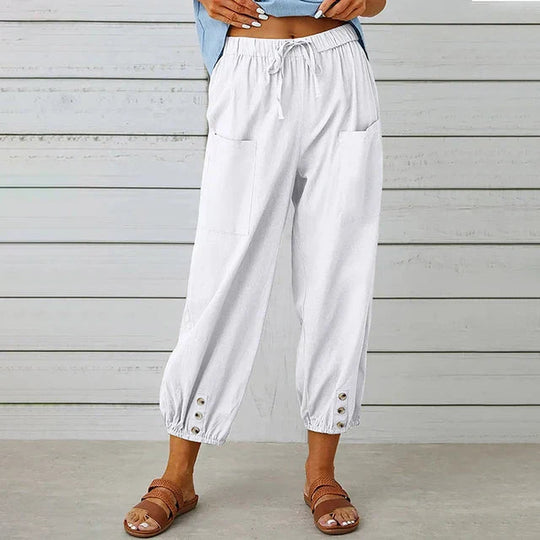 Dames Casual Broek Losse Pasvorm Ademend Mengsel Met Touwtjes Taille Enkel Lengte 5