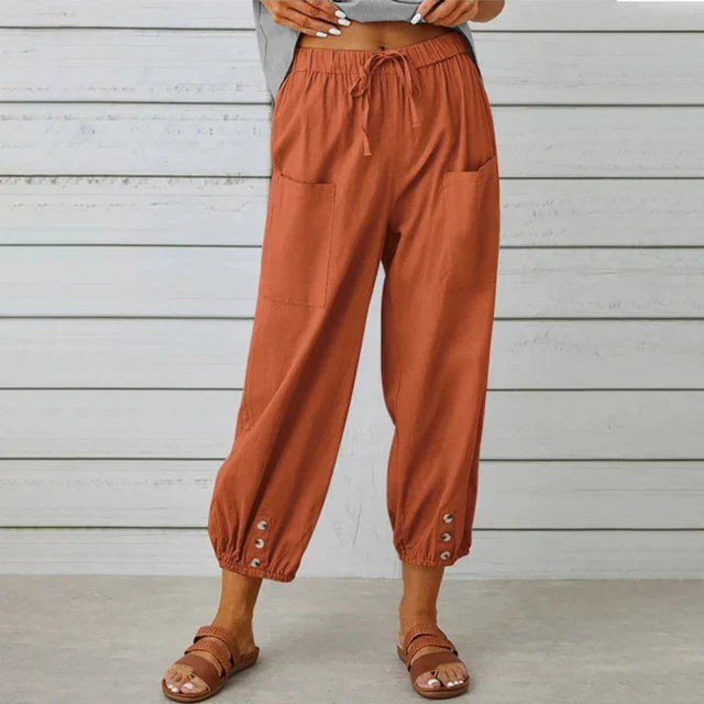 Dames Casual Broek Losse Pasvorm Ademend Mengsel Met Touwtjes Taille Enkel Lengte 8
