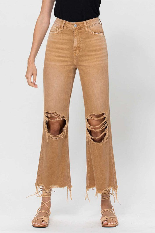 Dames Crop Flare Jeans Vintage 90's Goud 1