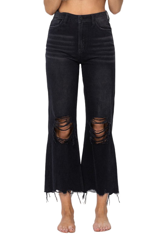Dames Crop Flare Jeans Vintage 90's Zwart 0