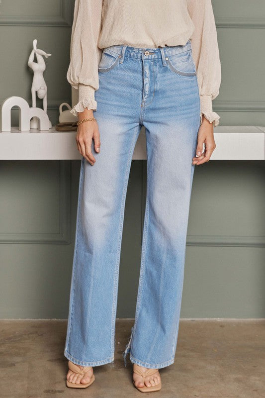 Dames Flared Jeans Hoge Taille Licht Denim Retro Stijl 2