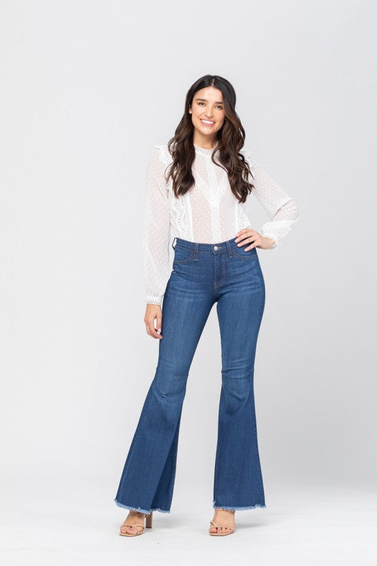 Dames Hoge Taille Super Flare Jeans Medium Blauw 0