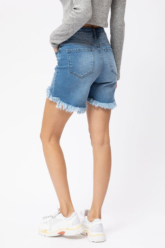 Dames Korte Broek Hoge Taille Denim Trendy Hi-Low 3
