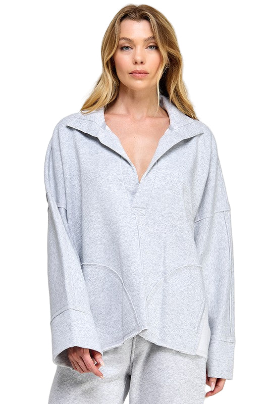 Dames Pullover V-Hals Dolman Mouw Grijs 1