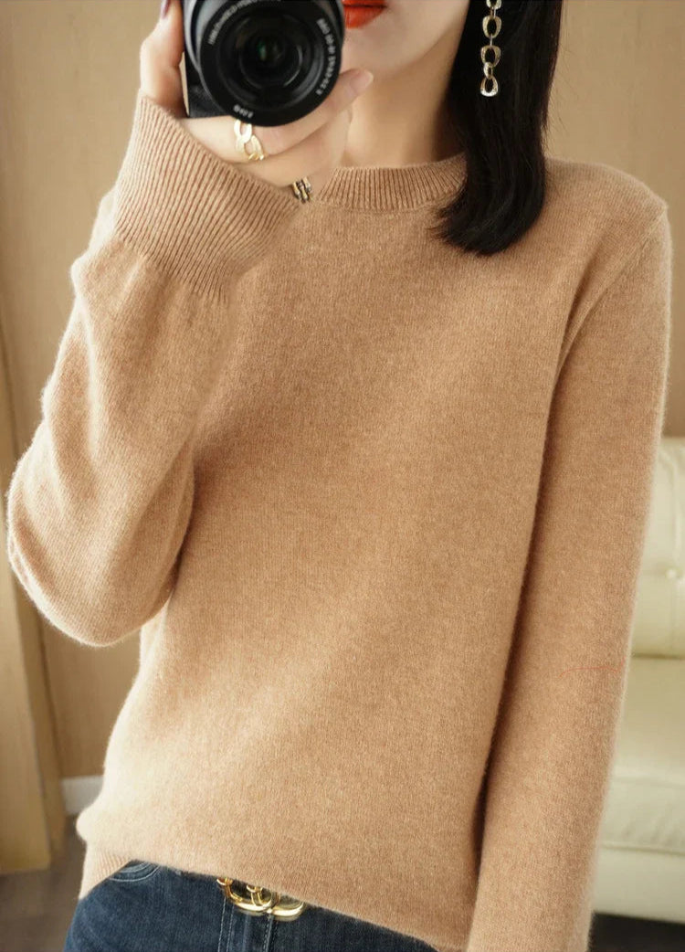 Dames Trui Merino Wol O-Hals Pullover Lange Mouwen 12