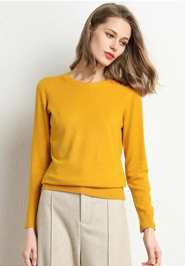 Dames Trui Merino Wol O-Hals Pullover Lange Mouwen 13