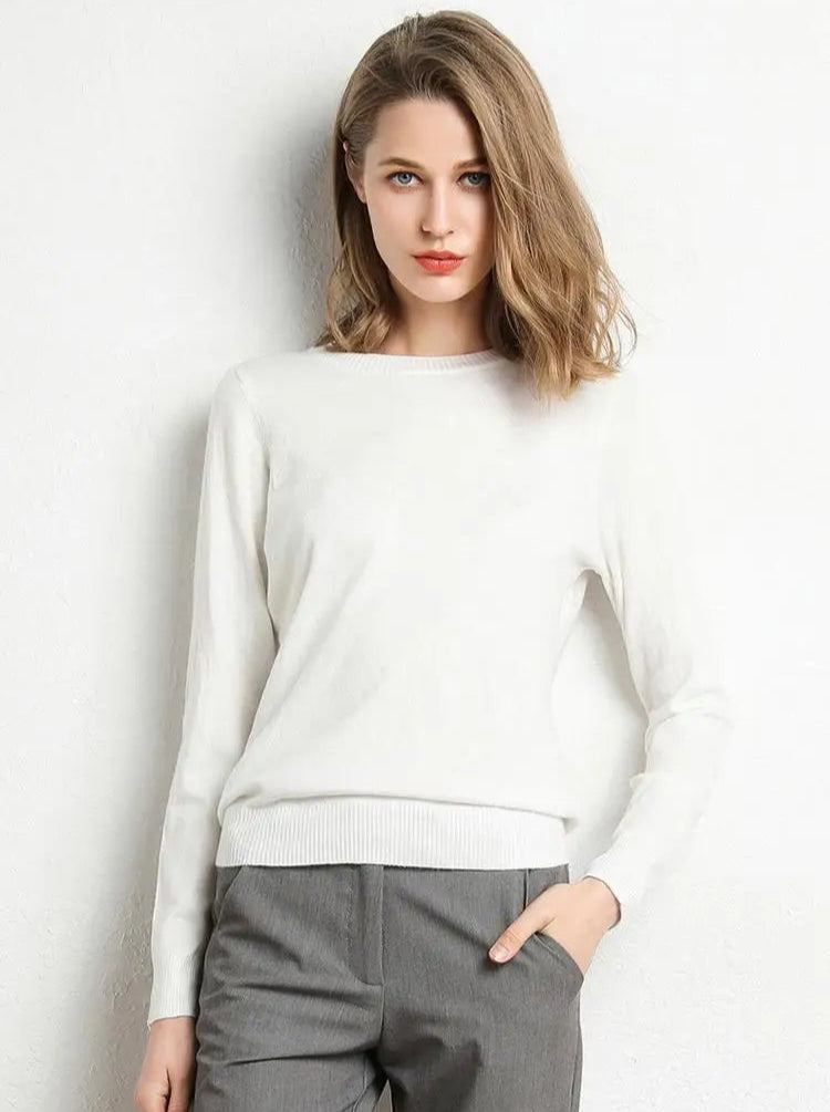 Dames Trui Merino Wol O-Hals Pullover Lange Mouwen 8