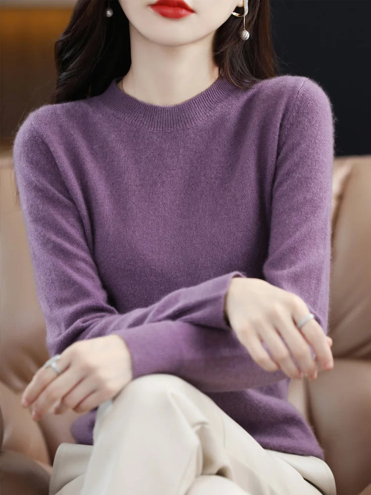 Dames Trui O-Hals 100% Merino Wol Normale Pasvorm Lange Mouwen 7