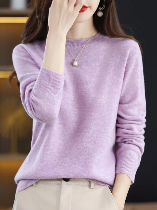 Dames Trui O-Hals 100% Merino Wol Normale Pasvorm Lange Mouwen 8