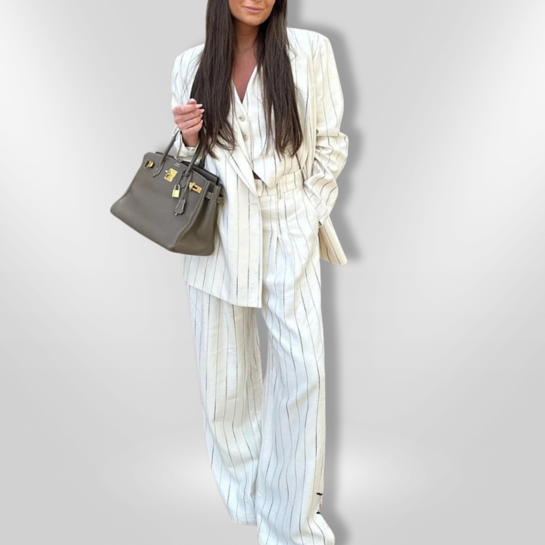 Ensemble Femme Blazer et Pantalon à Rayures 1