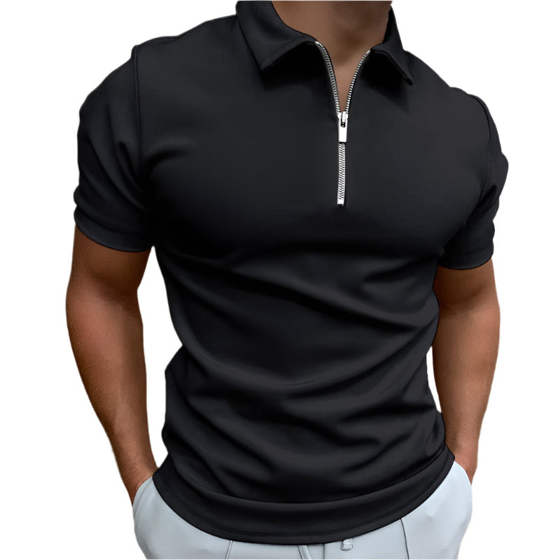 Heren Poloshirt Korte Mouwen Met Rits 100% Katoen 1