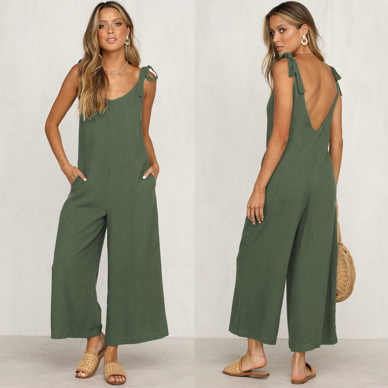 Dam Jumpsuit Luftig Ärmlös Bred Silhuett Lätt Material-2