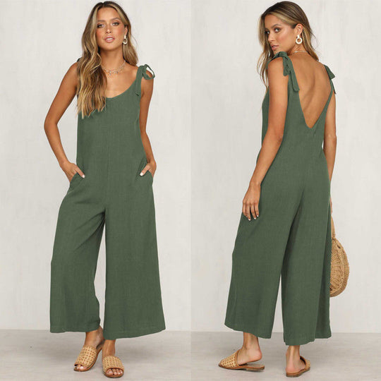 Dam Jumpsuit Luftig Ärmlös Bred Silhuett Lätt Material-2