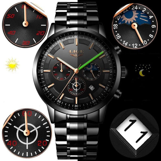 ミリタリーブラックスチール時計