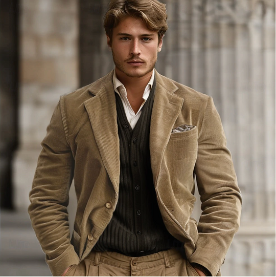 Heren Corduroy Blazer in Khaki 1