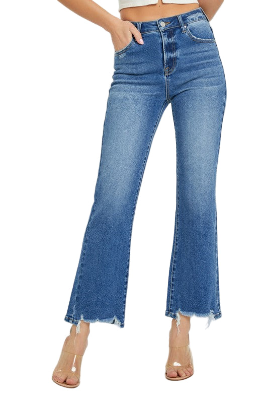 Heren Hoge Taille Rechte Jeans Donker Denim 0