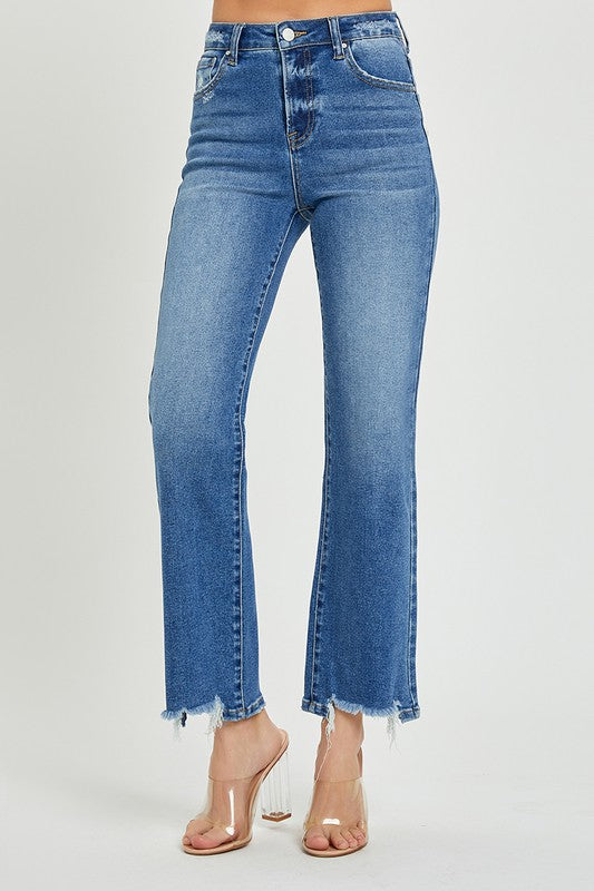 Heren Hoge Taille Rechte Jeans Donker Denim 1