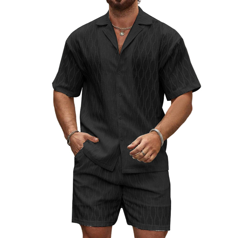 Heren Twee-Piece Set Korte Mouwen Overhemd en Shorts Katoen 3