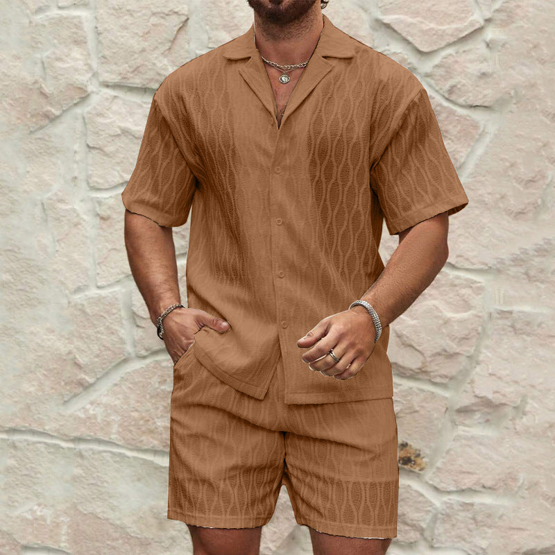Heren Twee-Piece Set Korte Mouwen Overhemd en Shorts Katoen 4