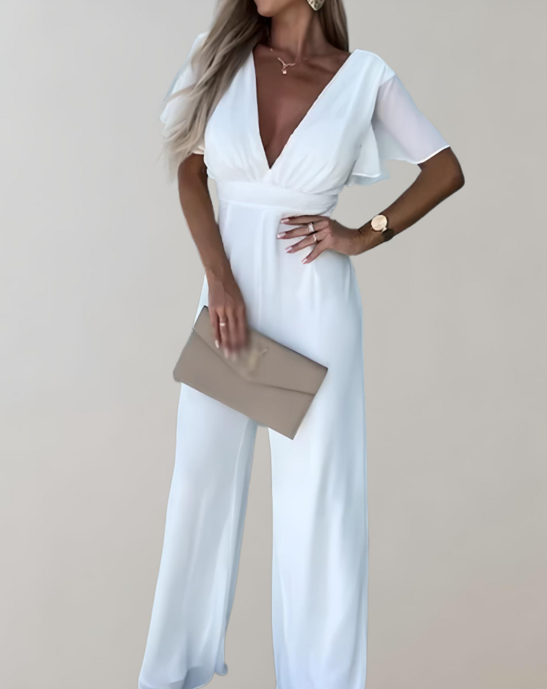 Variant image for Dam Jumpsuit V-hals Bredbenad Polyester Elegant Loose Fit-17
