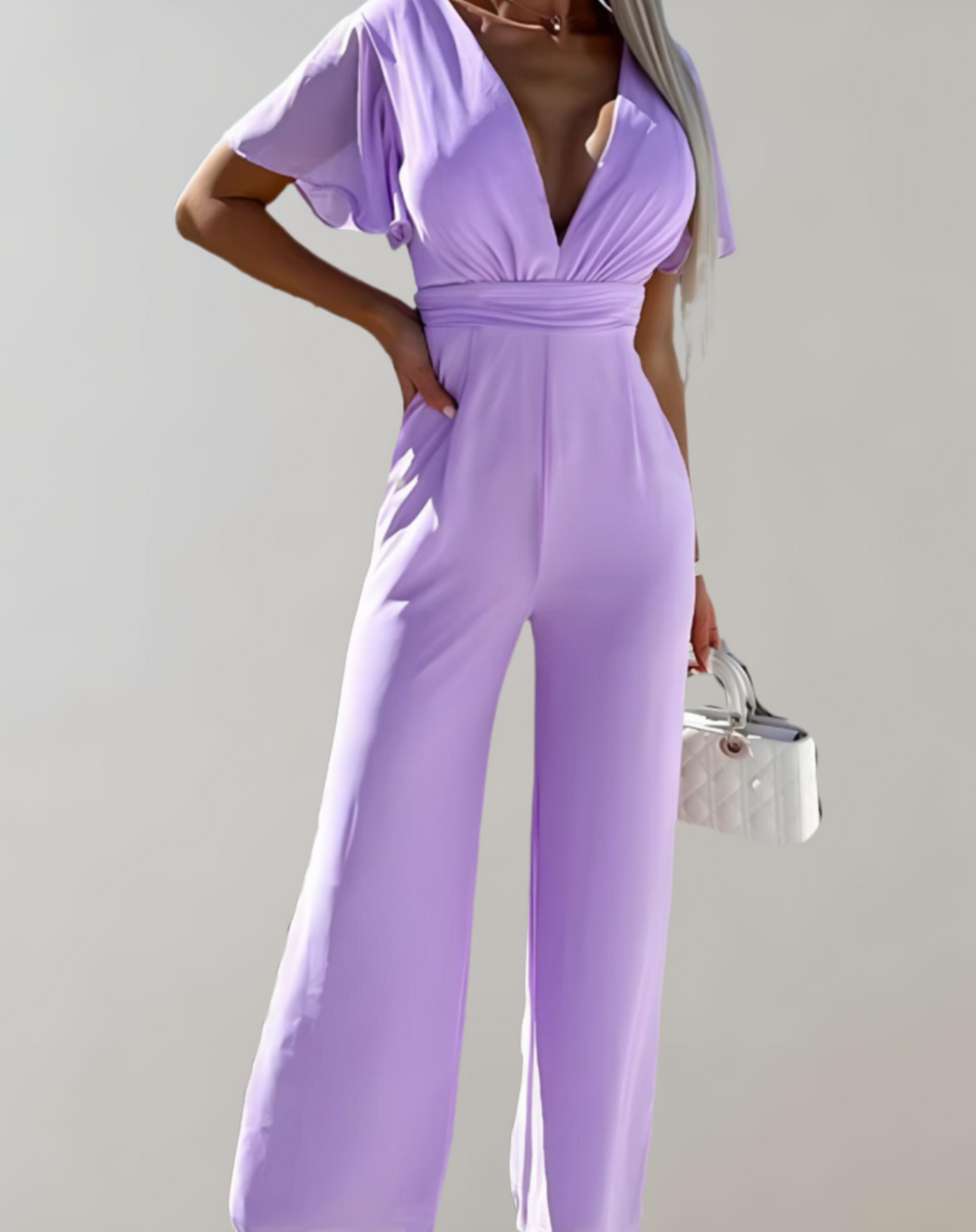 Variant image for Dam Jumpsuit V-hals Bredbenad Polyester Elegant Loose Fit-5