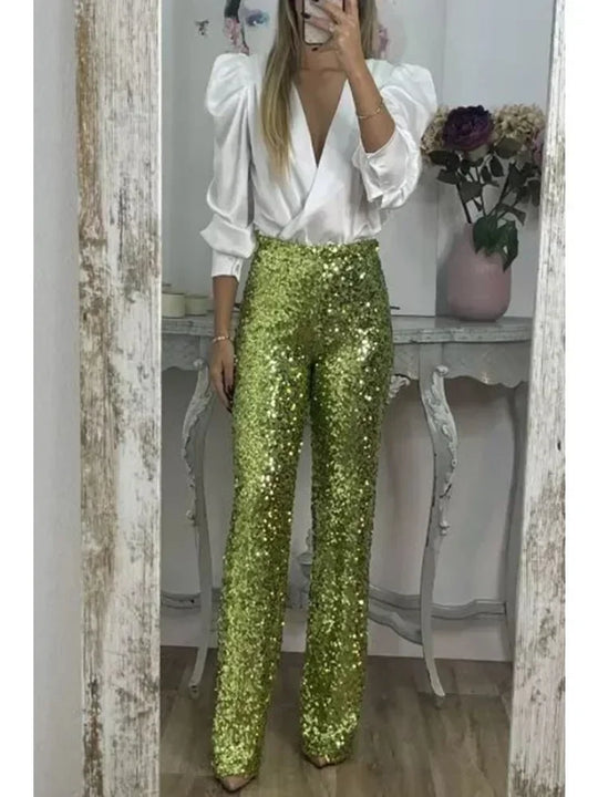 Dames Feestbroek Met Sprankelende Pailletten Polyester Elastaan 5