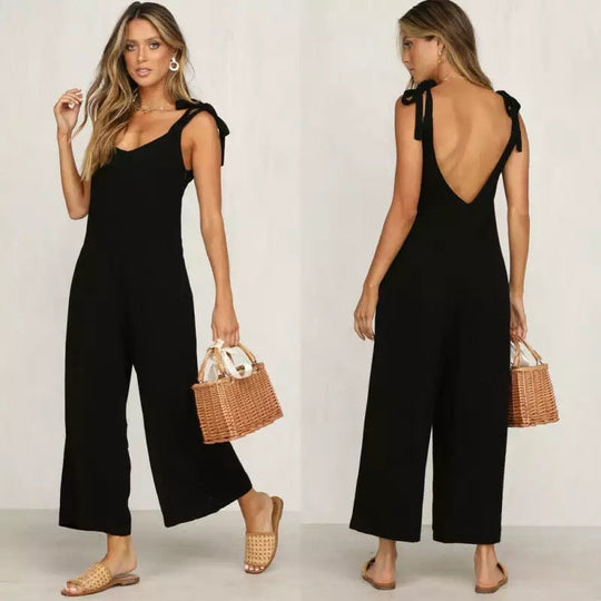 Dam Jumpsuit Luftig Ärmlös Bred Silhuett Lätt Material-4