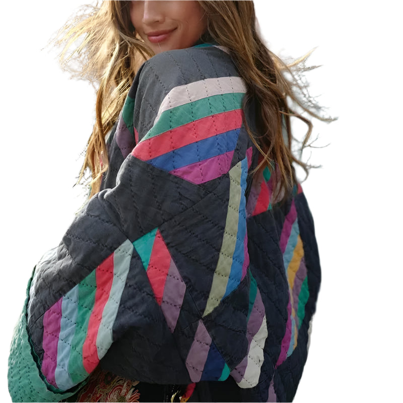 Lange Dames Jas Gewatteerd Gestreept Polyester voor Winter 1