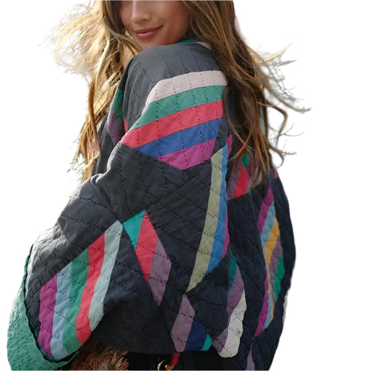 Lange Dames Jas Gewatteerd Gestreept Polyester voor Winter 1