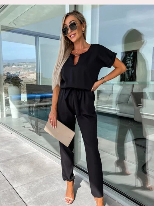 Variant image for Dam Jumpsuit V-hals Kort Ärmar Elastisk Midja Polyester-16