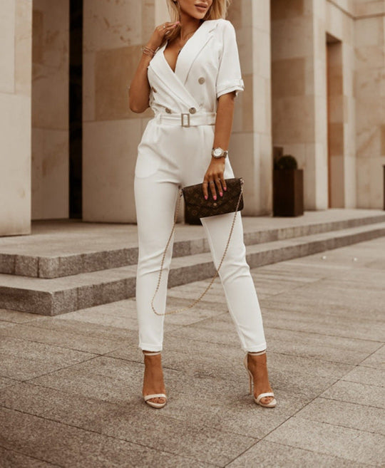 Dam Jumpsuit V-Hals Halvärmar Polyester Elegant och Bekväm-3